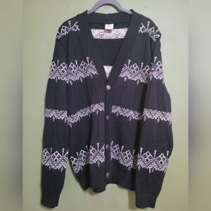 Dale of Norway Black Wool Nordic Cardigan Sweater Size Large Made in Norway